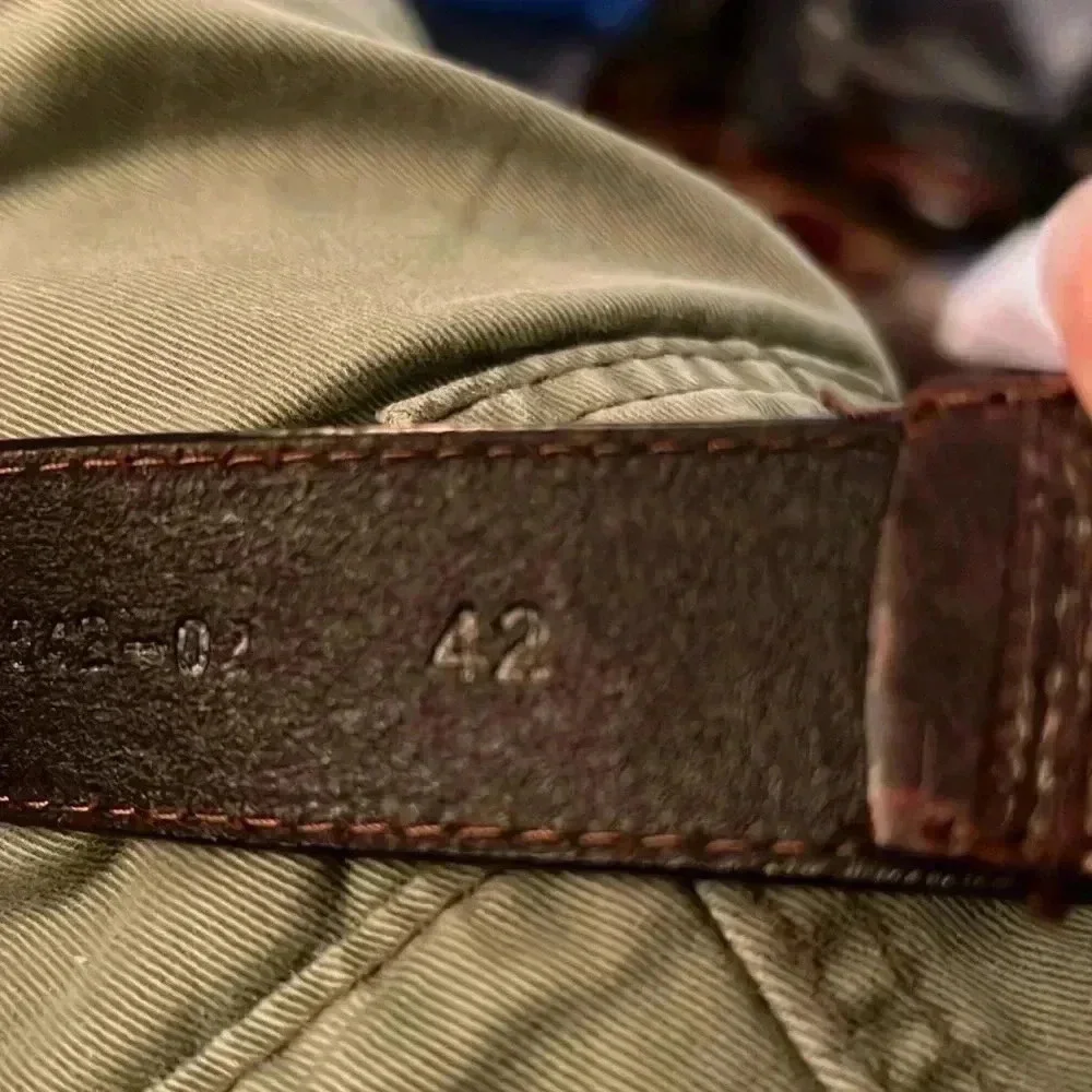 Men’s Brown Leather Braided Solid Belt with Solid Brass Buckle Size 42